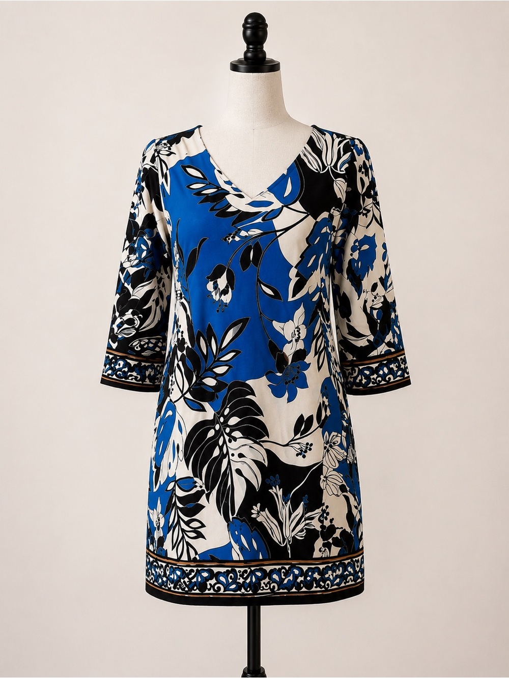 Blue Tropical Floral Shift Dress Coastal Resort M/L